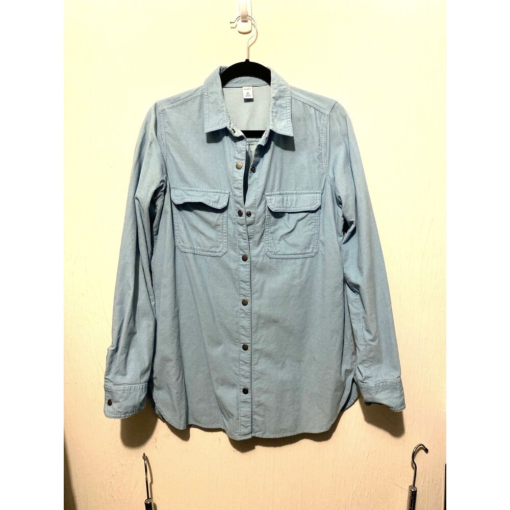 Old Navy Women’s Baby Blue Corduroy Snap‑Up Shirt – Size M Tall